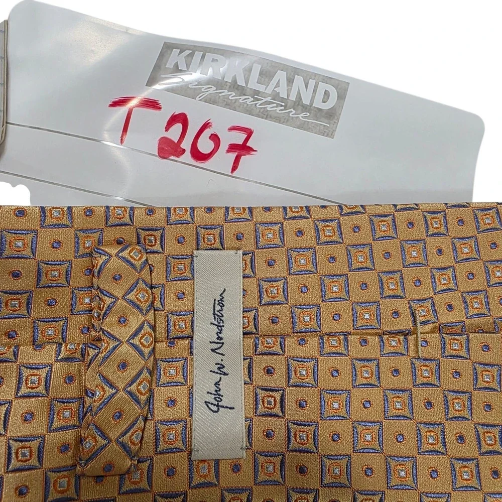 John W Nordstrom Men's Tie Necktie‎ Designer Luxury Peach Orange Blue Geometric